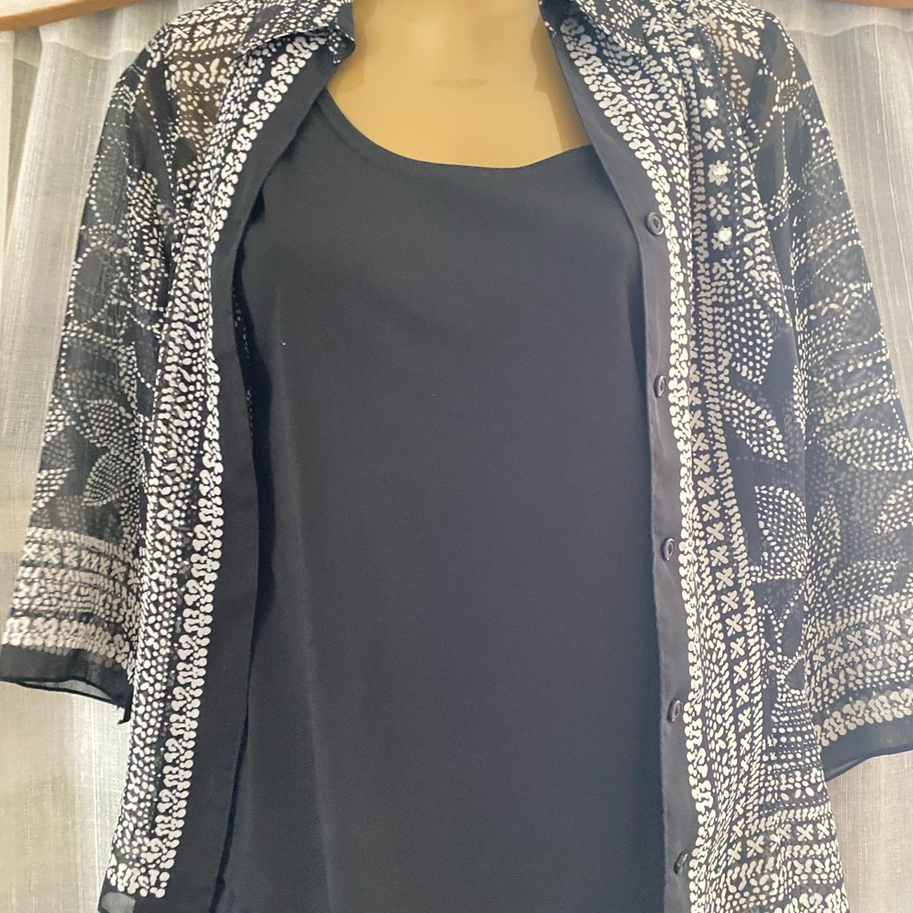 Black and White Sheer Button-Up Blouse 2 pieces!